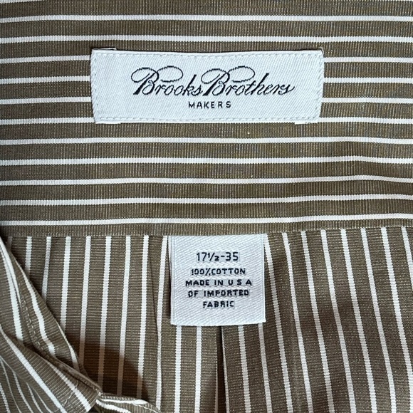 Brooks Brothers Men’s Collared Button Down taupe white Dress Shirt XL Neck 17.5 - Picture 8 of 9